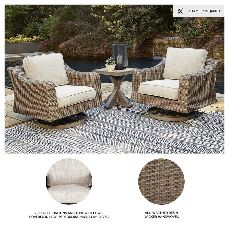Signature Design by Ashley Beachcroft Hand-woven Wicker-look Swivel Chair - 35.38" W x 38.13" D x 34" H
