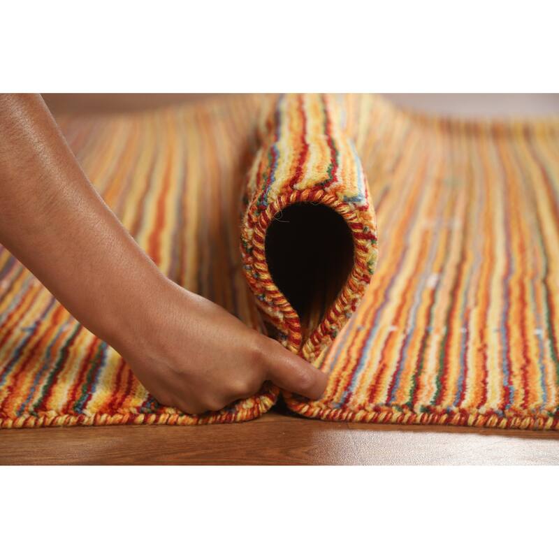 Hand Knotted Oriental 100% Wool Carpet Tribal Stripe Multi-Colored Gabbeh Area Rug - 7' 9'' X 5' 4''