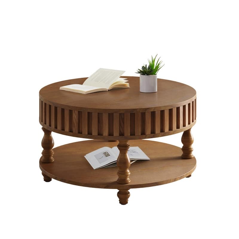 Farmhouse 31.49" Round Coffee Table with Storage and Flip-Top Lids for Rustic Living Room Organization and Style