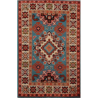 Blue Kazak Oriental Foyer Rug Hand-Knotted Wool Carpet - 2'0"x 3'0"
