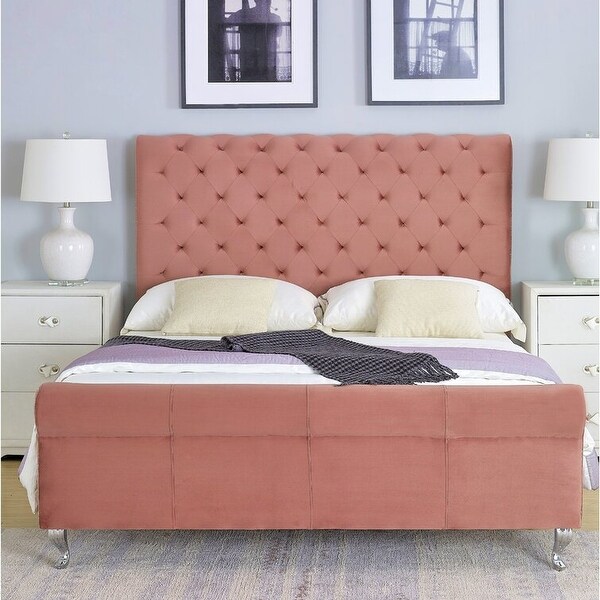 Upholstered low sale profile sleigh bed