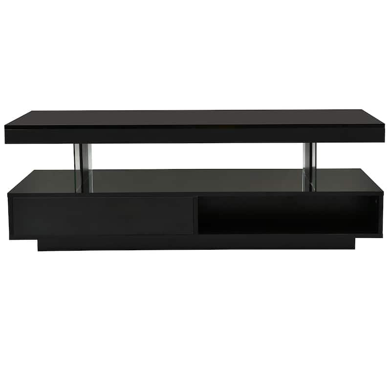 Roomfitters Modern Coffee Table with Storage Shelf and Display Space, Center Table with Lighting Effect