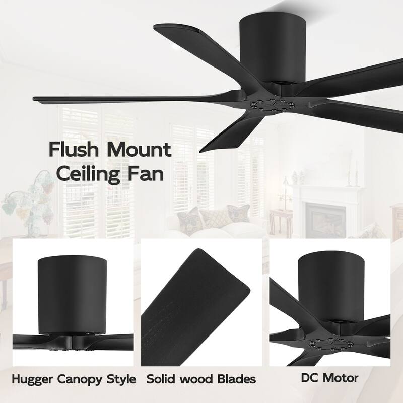 MLiAN 52 In. 5 Solid Wood Blades Indoor Ceiling Fan with Remote - 52 inch