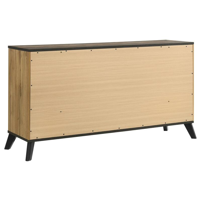 Wemy Wide Dresser w 6 Drawers, Metal Legs, Weathered Brown Pine Wood