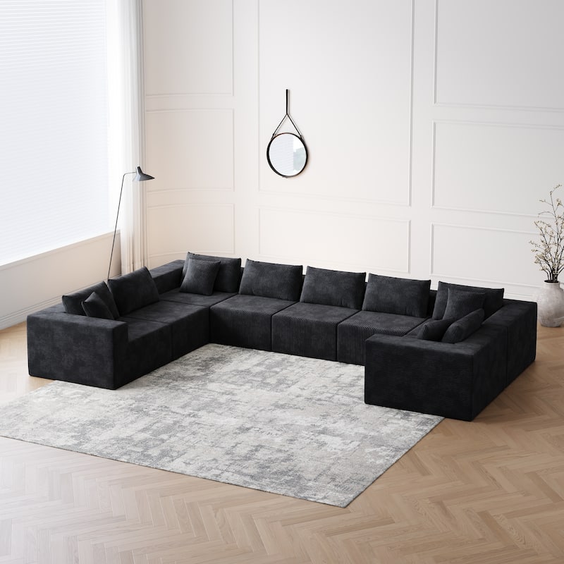 Roomfitters 188" Minimalist Corduroy Modular L-Shaped Sectional Sofa, Free Combination Floor Couch with Pillows