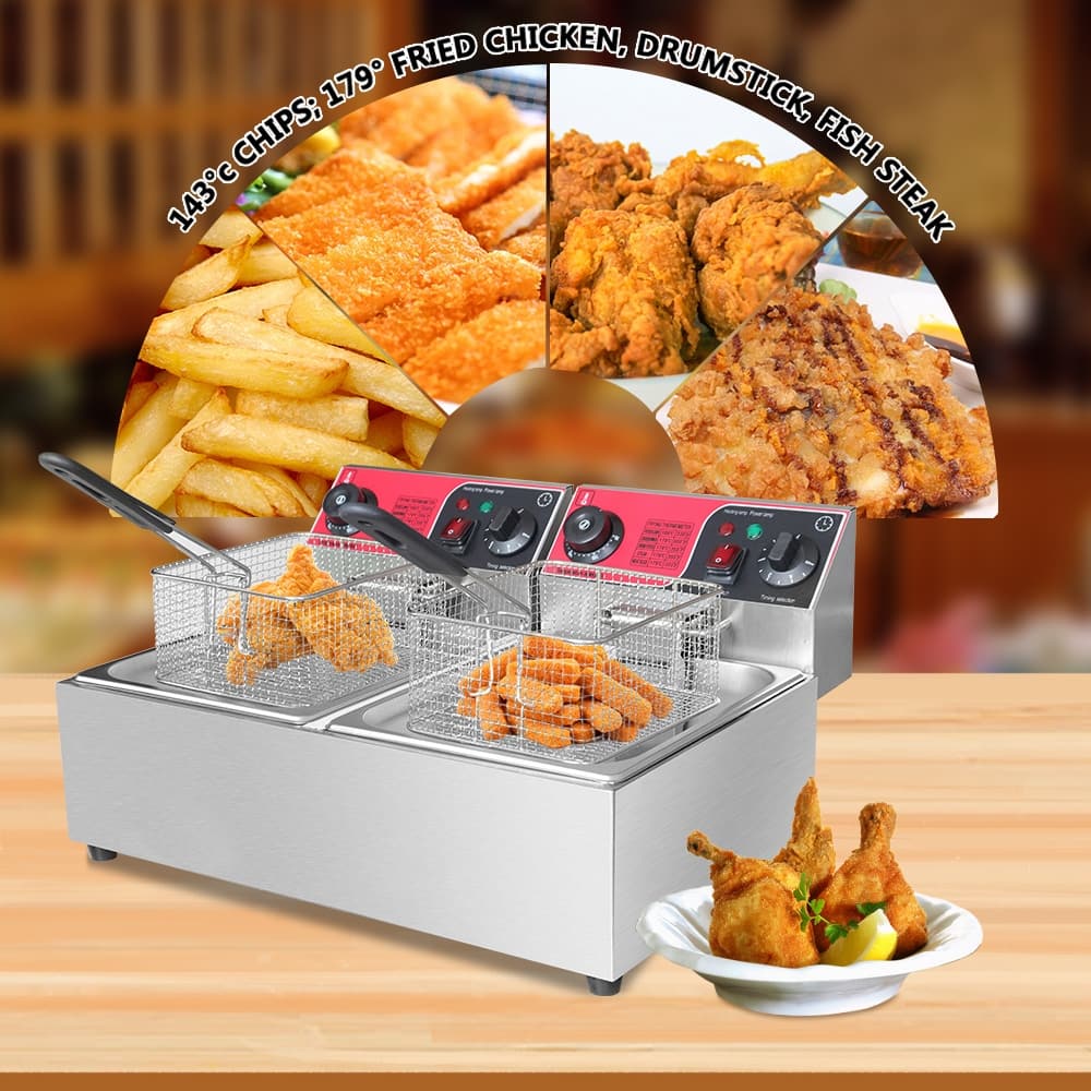 12 Liter 2 Basket Indoor Turkey Deep Fryer with Timer for Commercial Use