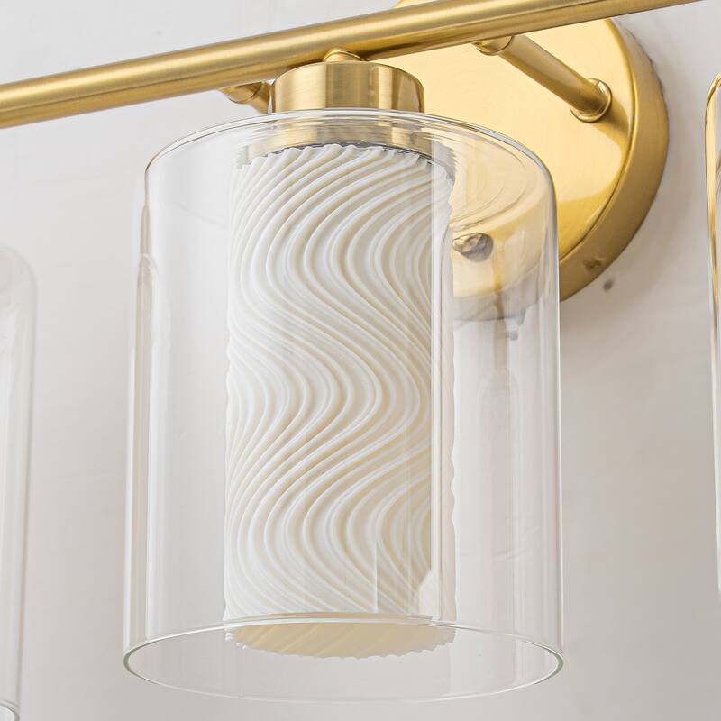 Modern Gold Vanity Light with Double Cylinder Shades Bathroom
