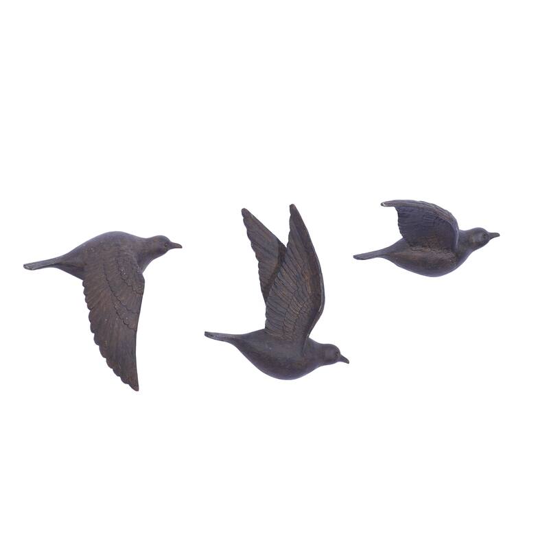Polystone Bird Distressed 3D Floating Home Wall Decor - Set of 3 Dark Brown, Silver, Gold - Roche River Decor