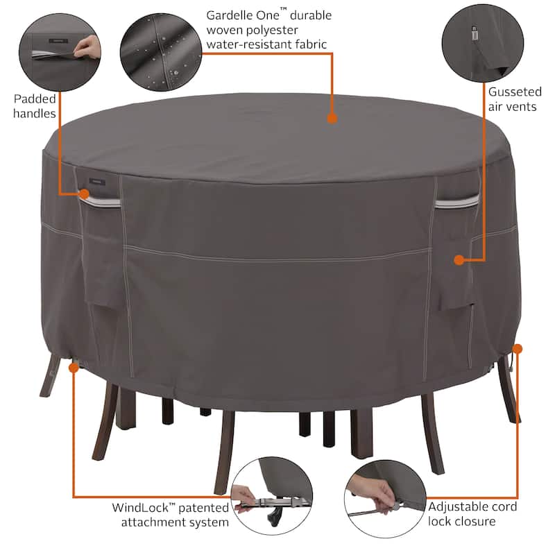 Classic Accessories Ravenna Water-Resistant 52 Inch Round Bistro Patio Table & Chair Set Cover
