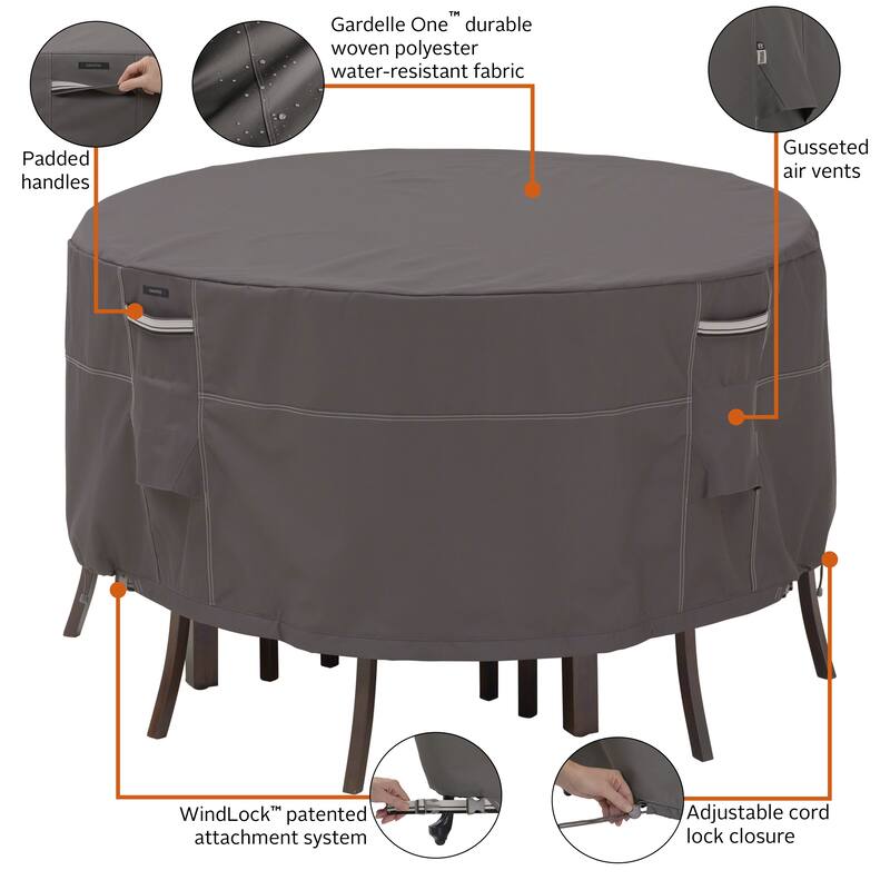 Classic Accessories Ravenna Water-Resistant 60 Inch Tall Round Patio Table & Chair Set Cover