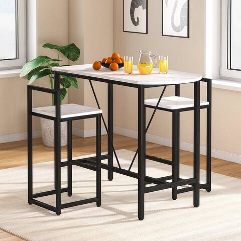 3-Piece Bar Table Set, Kitchen Pub Dining Table with 2 Bar Stools