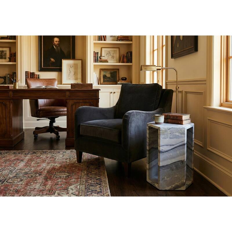 Roomfitters Luxury Natural Marble Hexagon Side Table, Solid Stone Geometric Pedestal End Table, Polished Finish