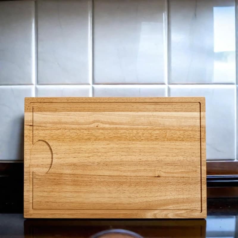 18x12 Thick Reversible Rubberwood Carving Board with Recessed Juice Well for Meat and Veggies - 18" X 12"