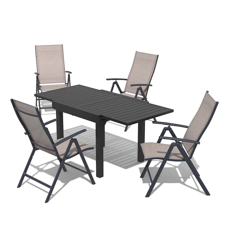 5/7-Piece Outdoor Dining Set Aluminum Expandable Dining Table and Adjustable Folding Chairs