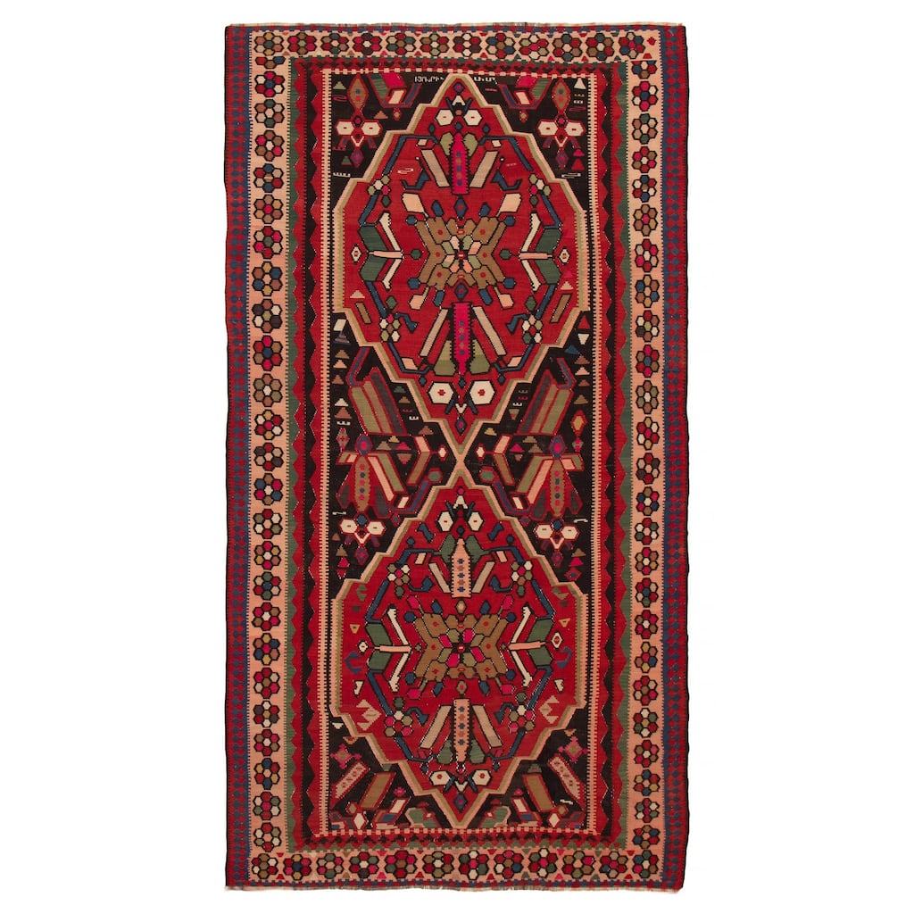 ECARPETGALLERY Flat-Weave Yoruk Black, Red Wool Kilim - 7'0 x 12'9