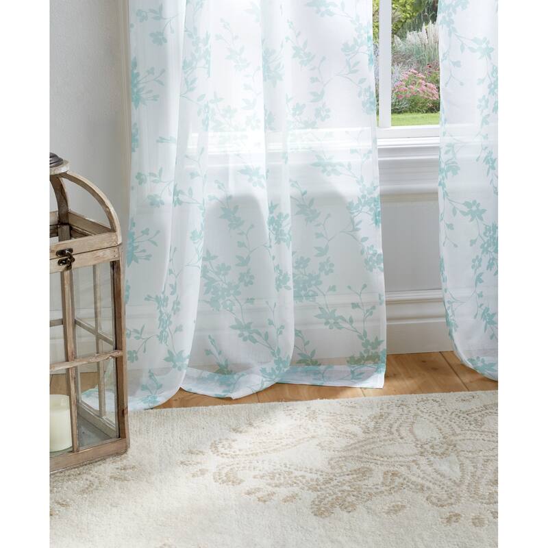 Martha Stewart Bellefield Floral Sheer Rod Pocket Curtain Panel Pair