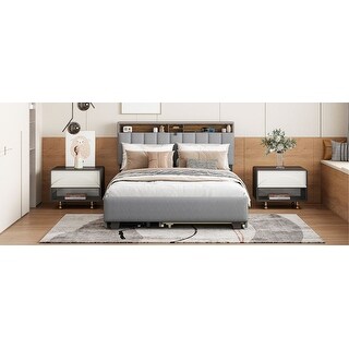 Versatile Upholstered Platform Bed with Storage and USB Ports for Comfortable Living