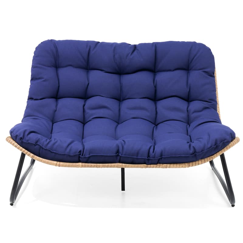 Double Papasan PE Rattan Chair Loveseat with Cushion For Indoor Outdoor