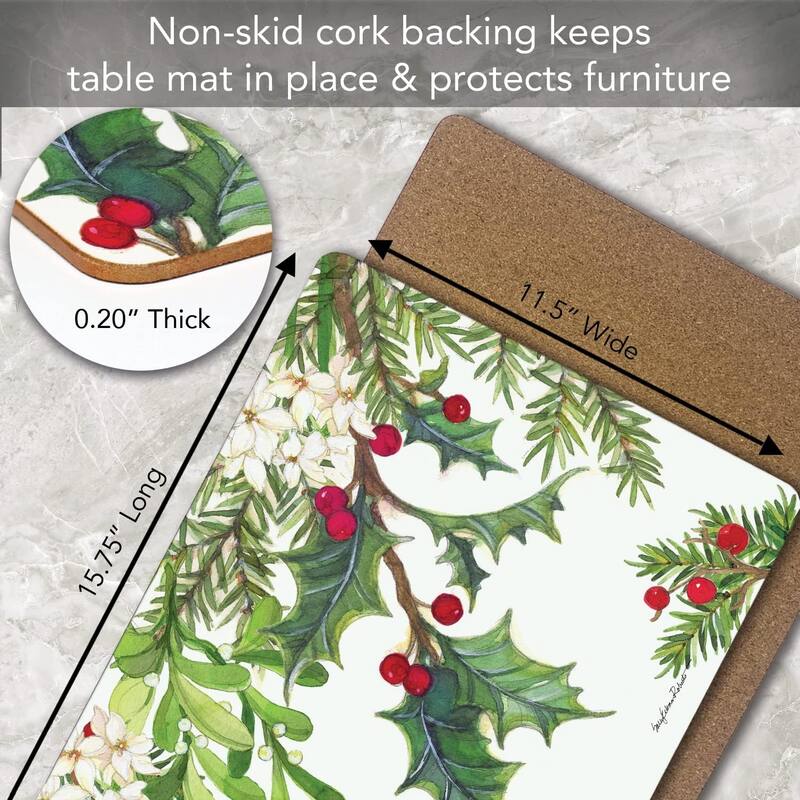 Balsam & Berries Decorative Hardboard Cork Back Tabletop Placemats 4 Pack Manufactured in The USA Heat Tolerant