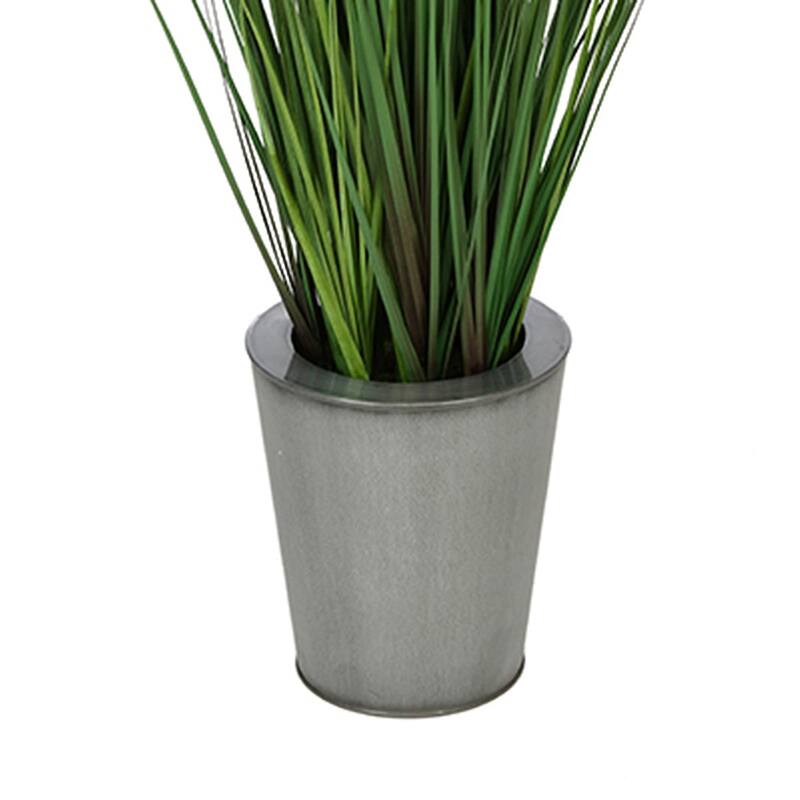 Faux PVC Grass in Round Zinc Planter