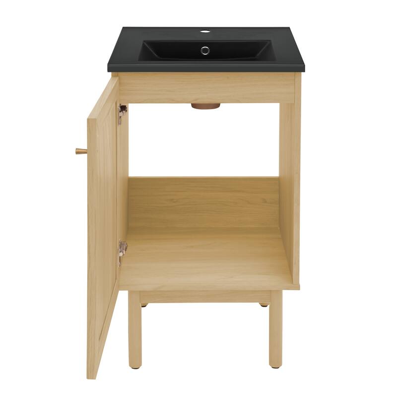 Classe 18 In. Natual Oak Bathroom Vanity With Black Ceramic Sink Top