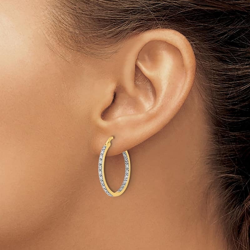 Curata 14k Diamond In Out Hoop Earrings - 24x24mm Wide 2mm Thick