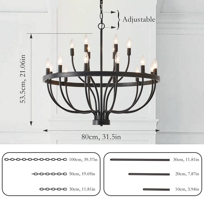 Modern Farmhouse Candle Chandelier Black Large Wagon Wheel Chandeliers