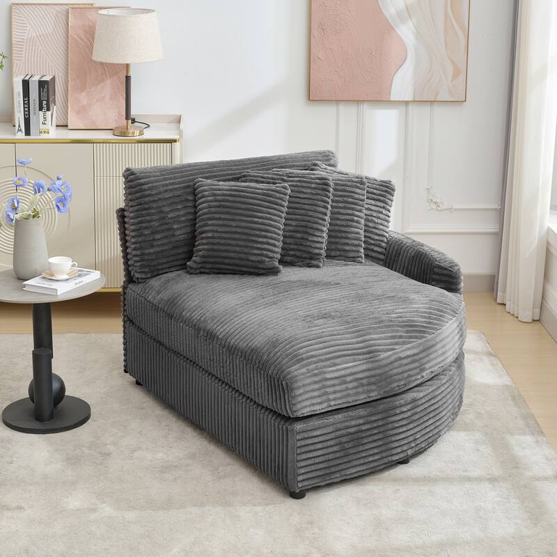 Oversized Fan-shaped Corduroy Couch, 2-piece Sectional Sofa with 4 & 8 Throw Pillows