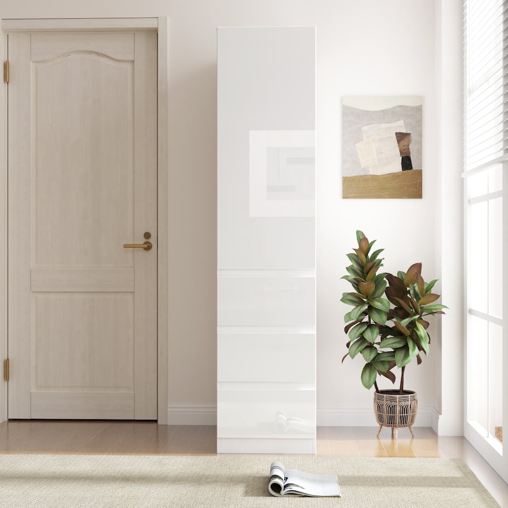 Kitchen Pantry Storage Cabinet, Modern High-Gloss Cabinets with Drawer Food Pantry Cupboard with Doors & Shelves for Dining Room