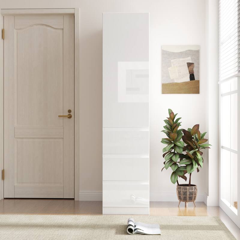 Roomfitters Kitchen Pantry Storage Cabinet with Glass Doors and Pull-Out Shelves, Modern Tall Food Pantry Cabinet, Walnut