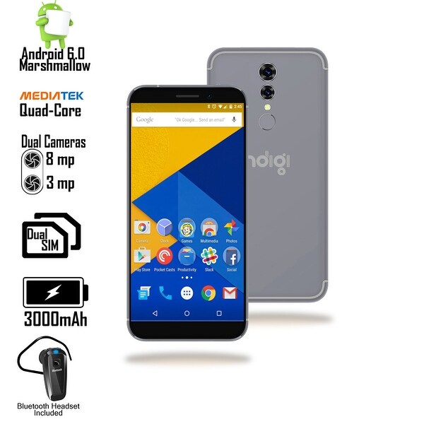 Indigi Unlocked 4G LTE Black 5.6-inch Android 6 QuadCore 1.3GHz SmartPhone (Fingerprint Scanner + Bluetooth Headset)