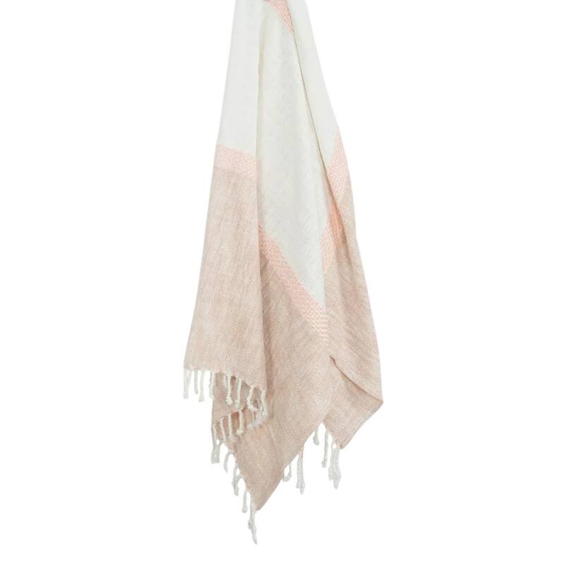 HomeRoots 50" X 60" Blush Cotton Woven Color Block Throw Blanket with Fringe