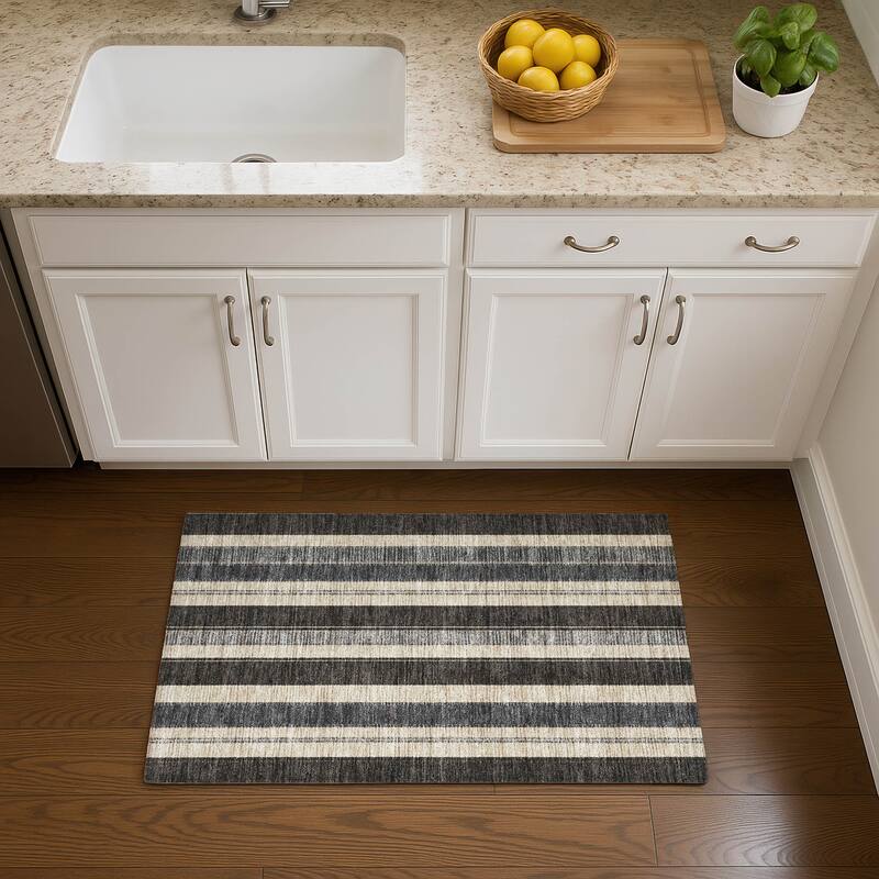 Premium Washable Super Soft Modern Stripe Mayfield Rug - Black - 1'8" x 2'6"