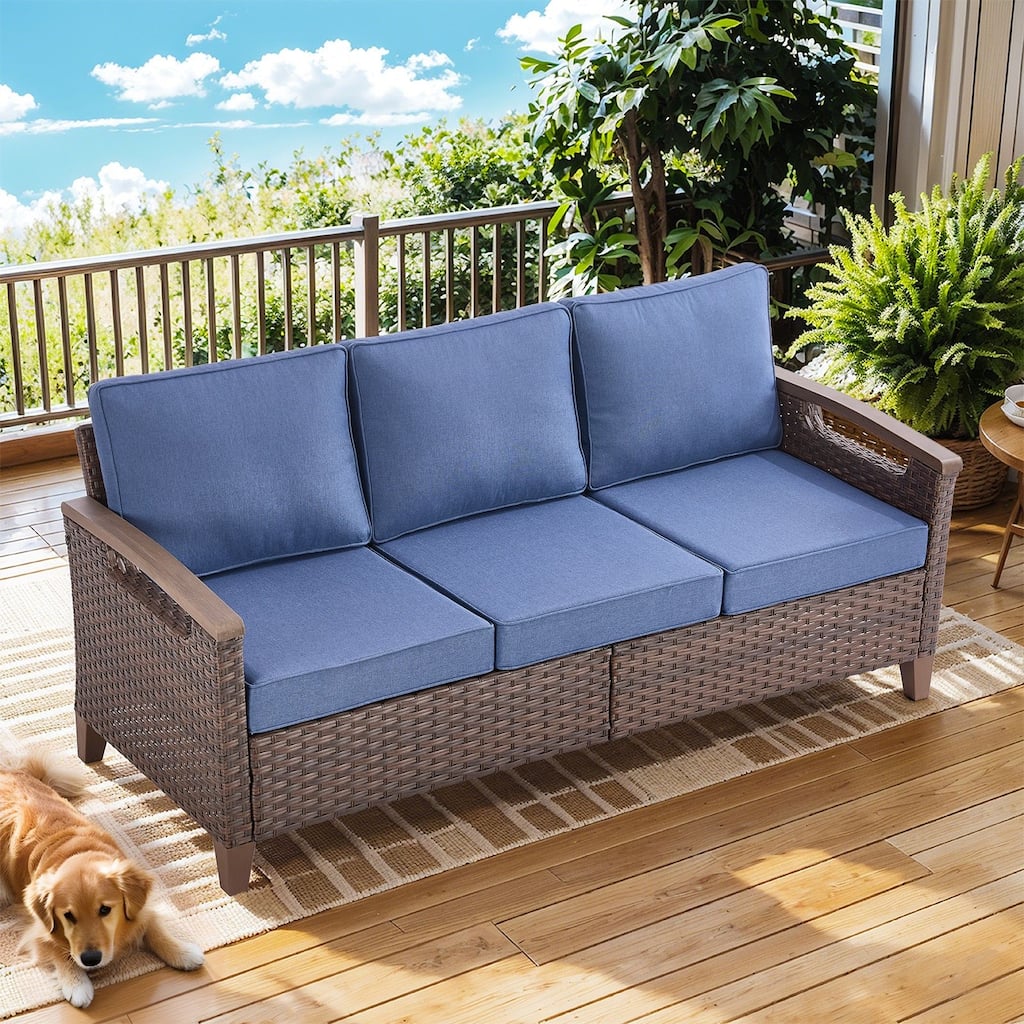 Outdoor Wicker 3 Seater Sofa with Deep Seating