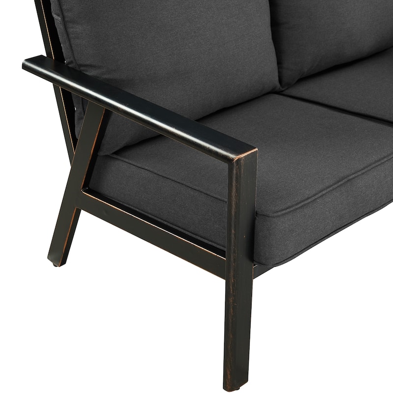 Black Aluminum Deep Seating Deep Seating Sofa with Cushions