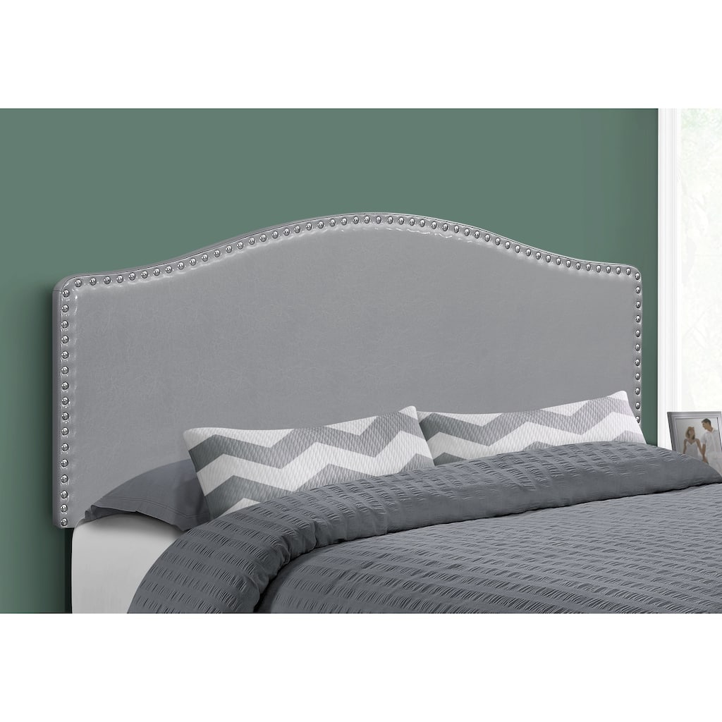 Bed, Headboard Only, Queen Size, Bedroom, Upholstered, Grey Leather Look, Transitional