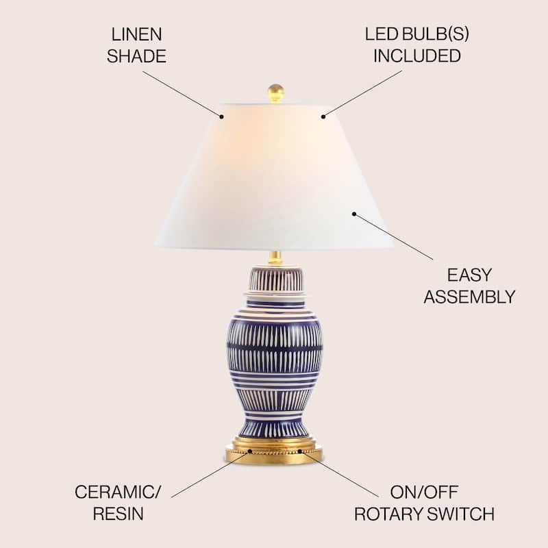 Tegola 27" Ceramic/Iron Modern Coastal LED Table Lamp, Navy by JONATHAN Y
