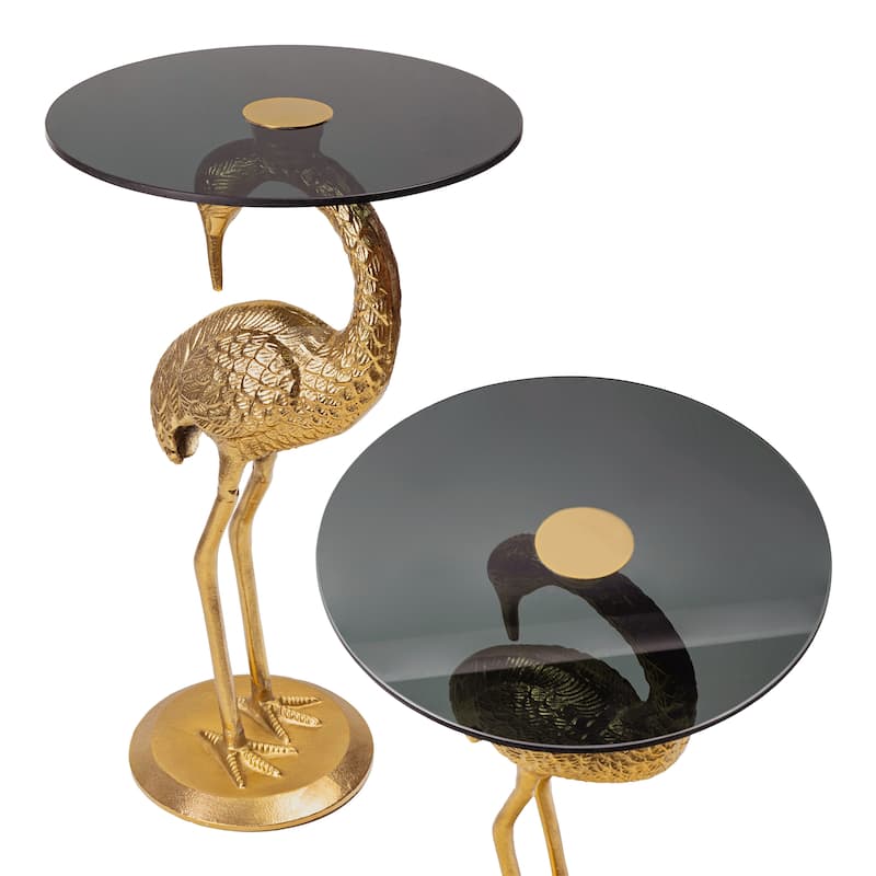 JONATHAN Y Nysha 25" Glass Top Flamingo end Table, Pink - Gold/Black - Glass