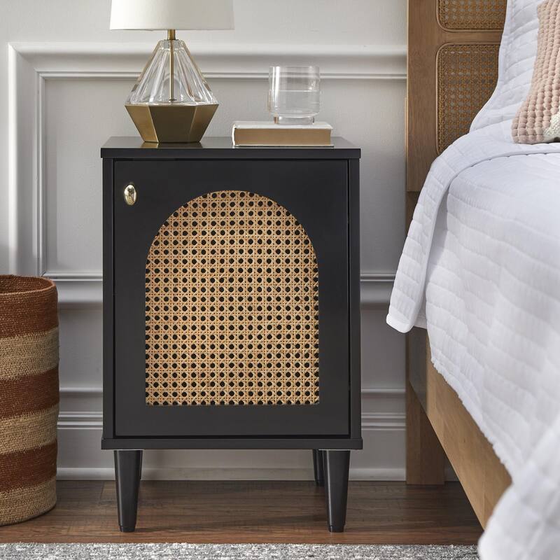 Lifestorey Taylor Nightstand with Natural Cane - Black