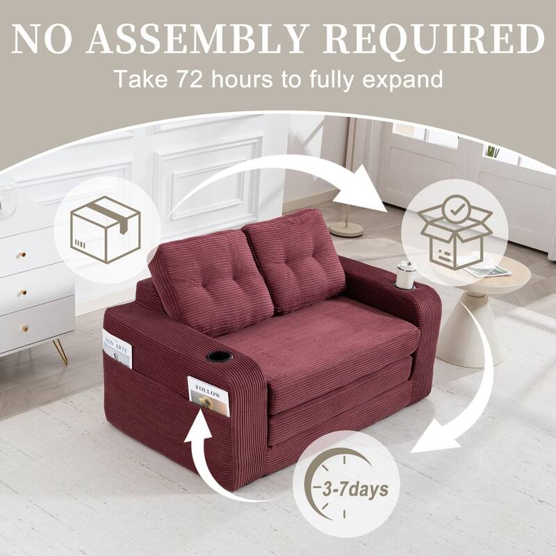 HOMEFUN 2 in 1 Convertible Sofa Bed,Corduroy Upholstered Compressed Sofa Bed for Living Room