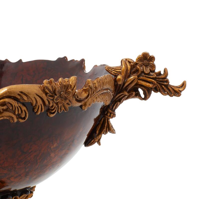 Gold Polystone Intricately Carved Arabesque Leaf Decorative Decorative Bowl