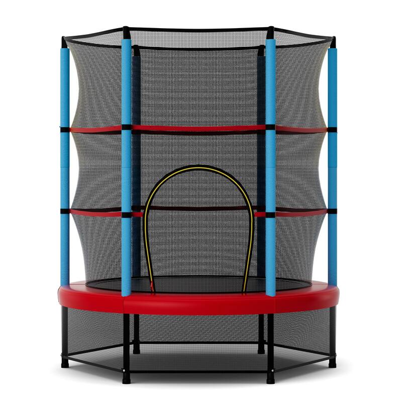 Gymax 55'' Mini Trampoline for Kids w/ Safety Enclosure Net & Seamless