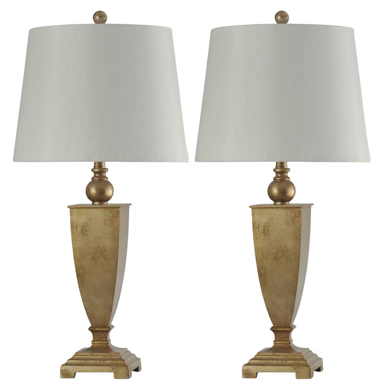 Roman Traditional Table Lamp - Set of 2 - Gold Finish - White Fabric Shade - Gold