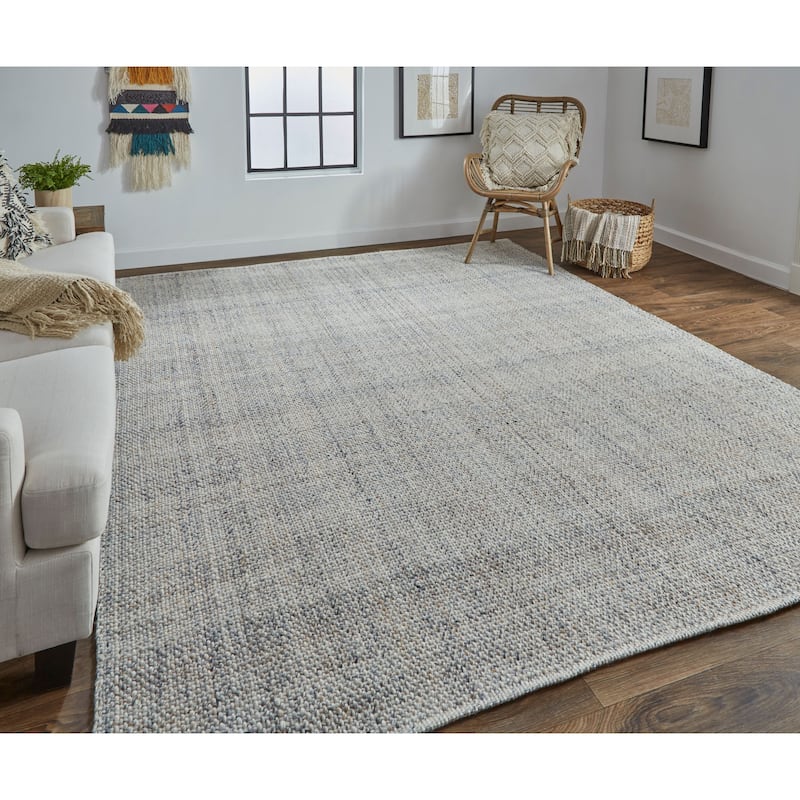 Siona Space Dyed In/Outdoor Flatweave, Dusty Blue, Area Rug - 8' x 10' - Warm Gray/Natural Tan/Dark Gray