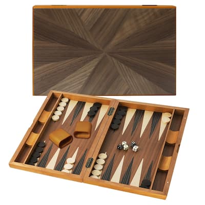 GSE™ 17" Premium Wooden Inlay Backgammon Board Game Set, Portable Folding Backgammon Board Game with Game Pieces - 17-Inch
