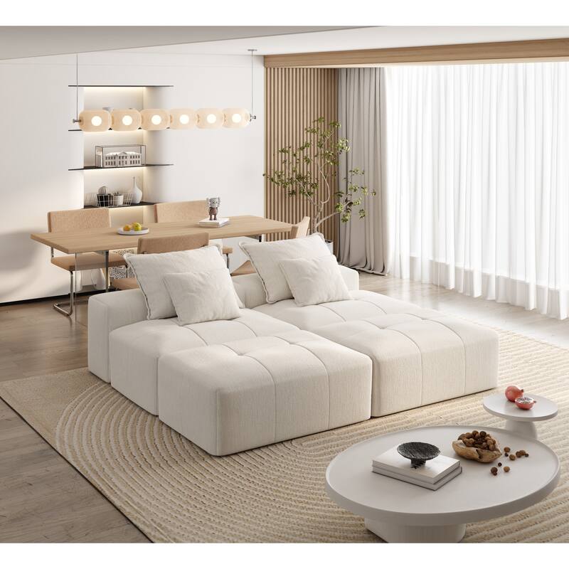 GDFStudio - Sparkling Chenille Oversized 2-Seater 142" Modular Sectional Sofa with 2 Ottomans