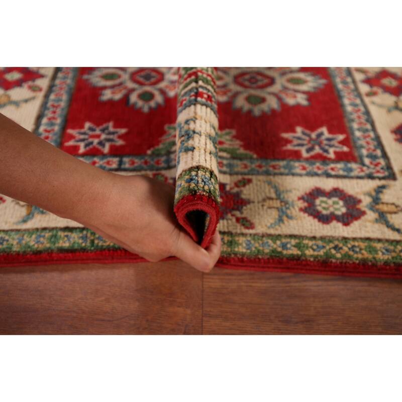 Red Geometric Kazak Oriental Foyer Rug Handmade Wool Carpet - 2'0" x 3'0"