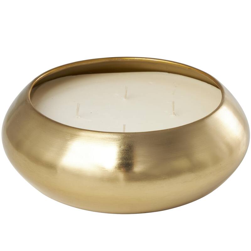 Metal Jasmine Scented Wide Dome 4 or 5 Wick Decorative Candle with White Wax - Gold - Roche River Decor