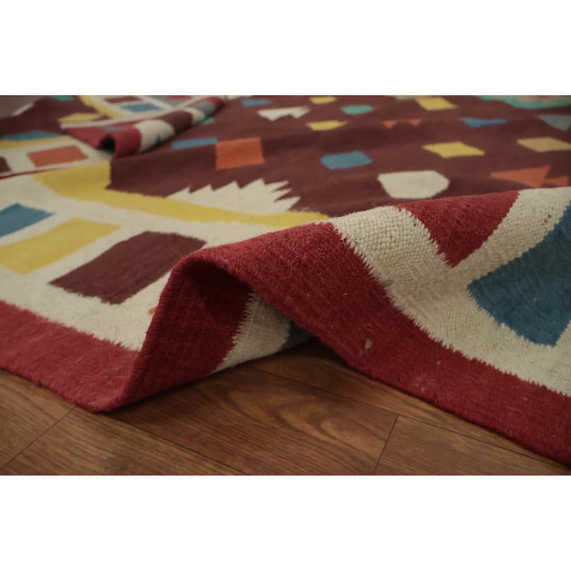 Hand Woven Oriental 100% Wool Carpet Southwestern Tribal Brown Kilim Area Rug - 9' 9'' X 8' 6''