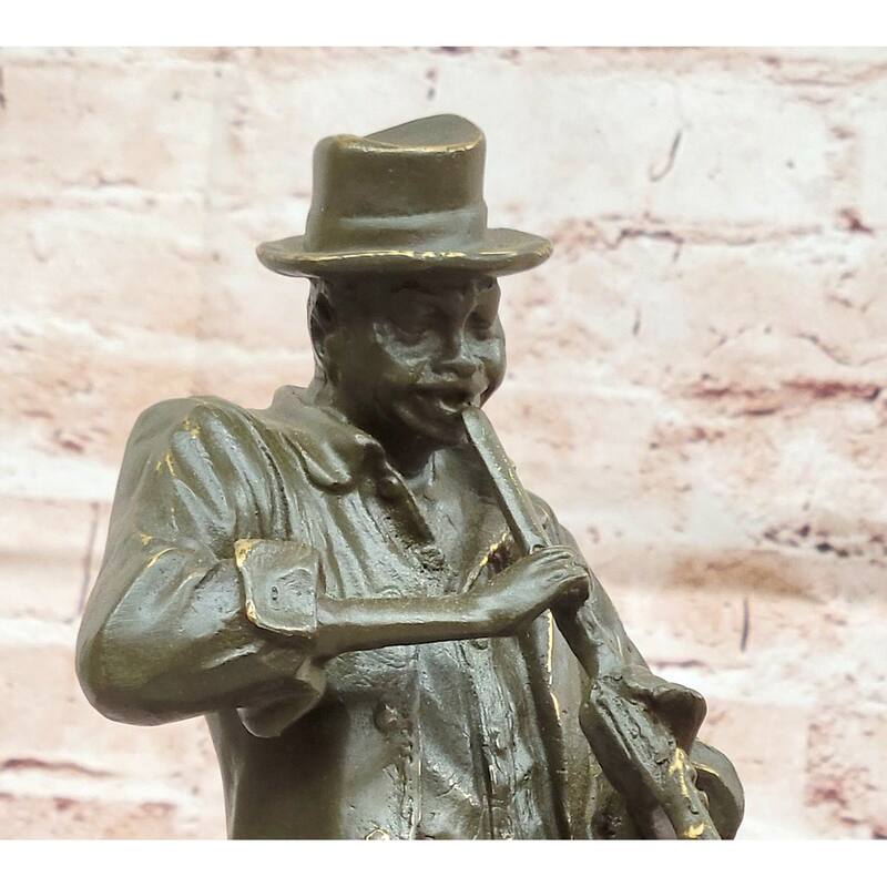 Bronze Jazz Performer Sculpture – Clarinet Player With Hat